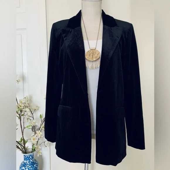 Nine West Cara Santana X Black Velvet Blazer Jacket - Picture 5 of 16